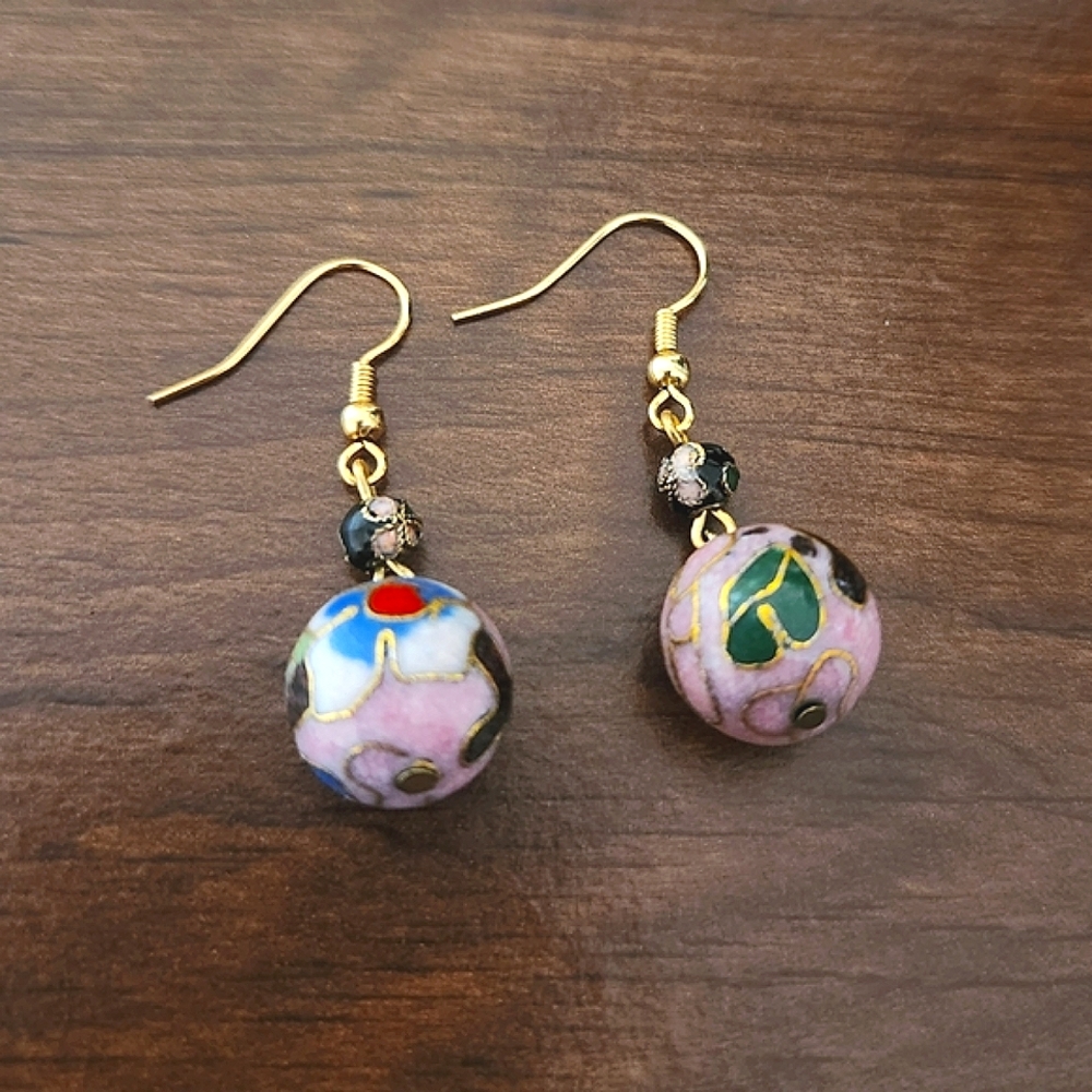 Vintage Cloisonne Beaded Earrings